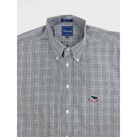 Faconnable 2XL Men's Black White Red Trim Check Embroidered Chest Logo L/S Shirt - Picture 10 of 10